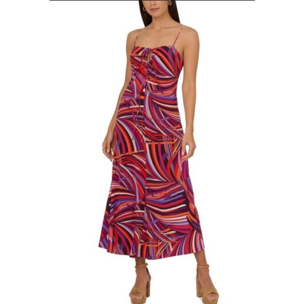 Adrianna Papell Jersey Printed Maxi Dress Abstract Purple Size 6 Tie Detail NWT